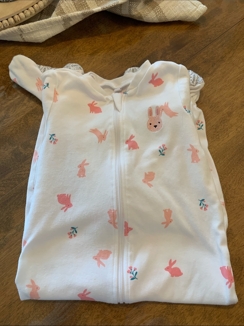 White Sleep Sack with Pink Bunny Print - Cozy Zip Front